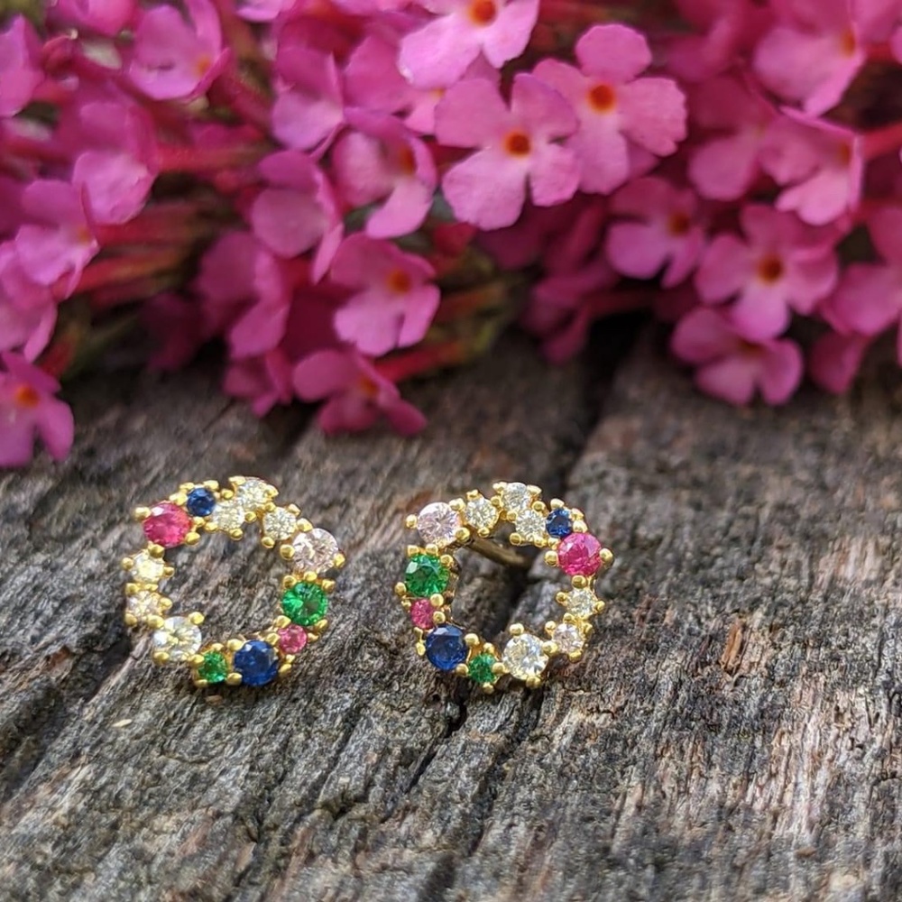 New!! Tiny Petite Multi Colored Gemstone Wreath Earrings